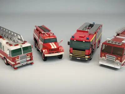 Low Poly Fire Truck Pack 3D Model Collection