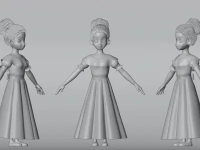 Tiana Cartoon Women Character 3D model