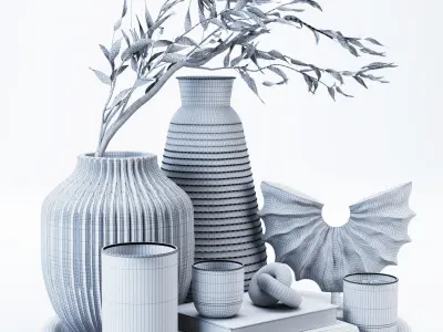 Eucalyptus Vase with Candles and Ornaments on a Tray 3D model
