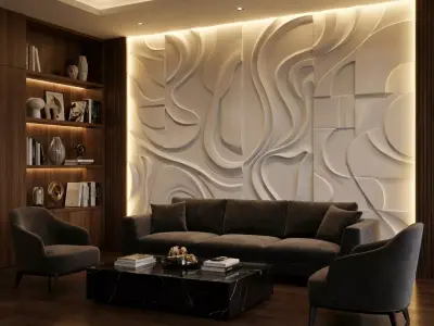 Modern Abstract Relief Panel Wall Decor Set STL Mural CNC 315  3D model