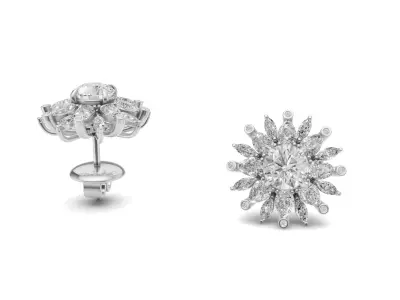 Cluster Pointer Diamond Studs for Women with Fancy Diamond 3D print model