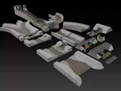 Flood control channel system Low-poly 3D model