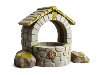 Stone Wishing Well D Model Pack Low-poly 3D model