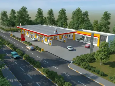 Gas Station Scene Day And Night 3D model