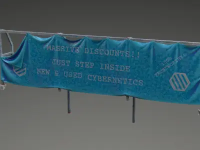 Cyberpunk style sign - vinyl banner on frame Low-poly 3D model