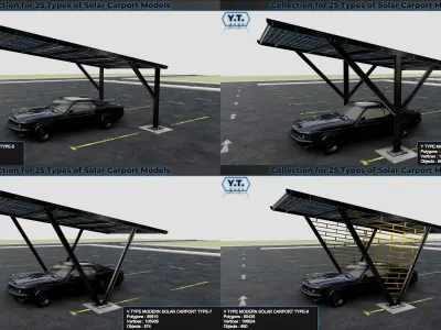Collection for 25 Types of Solar Carport Models 3D model