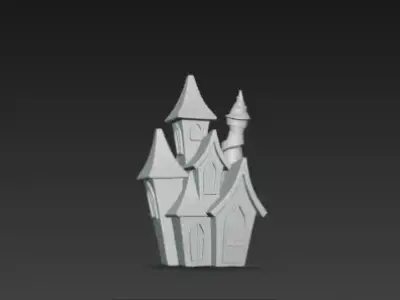 3D Model of Gray Haunted House Happy Halloween Building 3D print model
