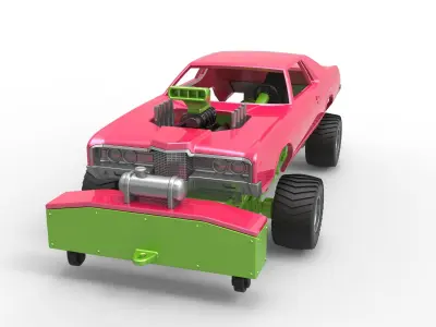Pulling truck 4wd with Car shell Scale 1 to 25 3D print model