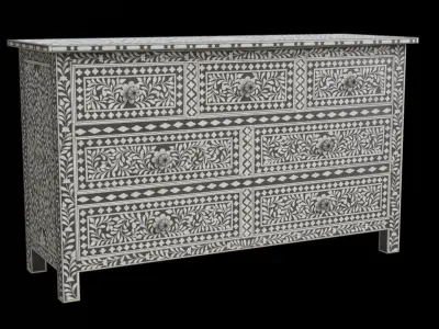 Black Floral Chest Of Drawers 3D model