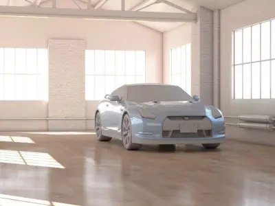 studio render 2 empty room in warehouse Low-poly 3D model