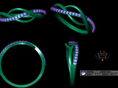 Light Weight  DIAMONDS Ladies Gold Ring 3D Print models 3D print model