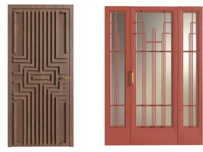 Wood Door Set  5 Stylish 3D Models  Low-poly 3D model