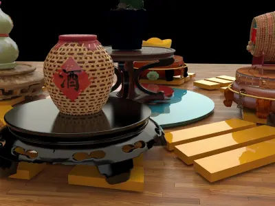 Chinese display stand  with cactus  3D model