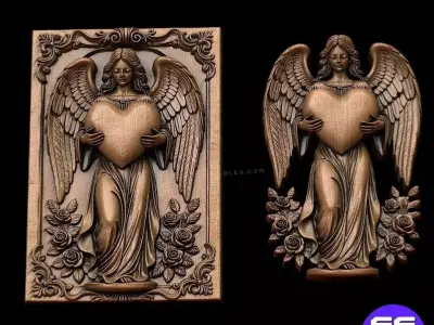 Angel with Heart Bas-Relief 3D print model