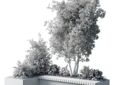 Urban Environment - Urban Furniture - Green Benches With tree 45 Low-poly 3D model