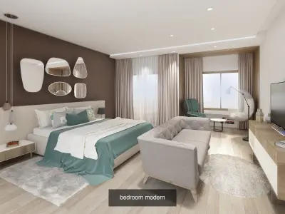 3 bedrooms bedroom interior design 3D Model Collection