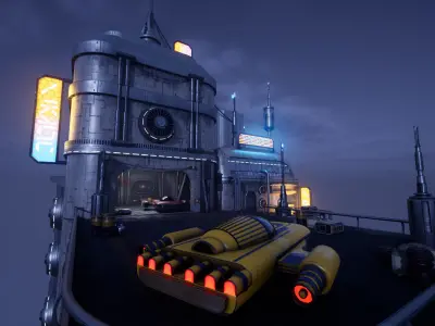 Science Fiction Flying Cantina - Unreal Engine  Low-poly 3D model