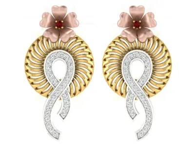 Women Flower Drop Earring 3dm STL OBJ FBX Renders Details 3D print model