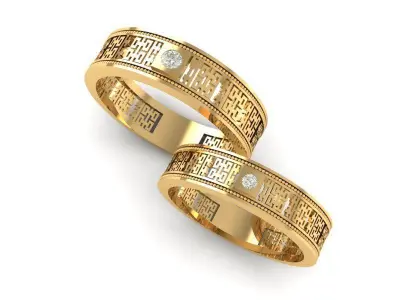 Luxury Engraved Diamond Couple Ring Set 345 3D print model