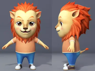 Cartoon lion  character lionet Low-poly 3D model