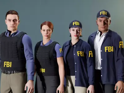 Mens and womens clothing of FBI agents - Rigged - GameReady Low-poly 3D model