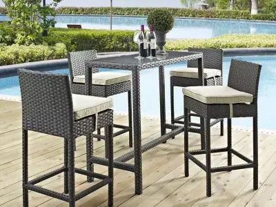  Long Bar Height Dining Set with Cushions 3D model