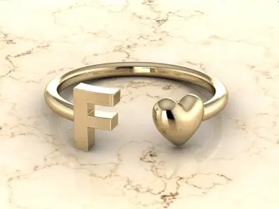Alphabet Jewelry with Heart Ring  F 3D print model