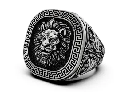 Lion ring Greek ornament 3D print model