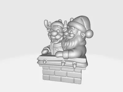 Santa and Reindeer Christmas Chimney Festive Holiday Decoration 3D print model