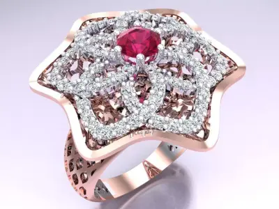  Mesh flower ring - Italian rings - Womens Rings - N6706 3D print model