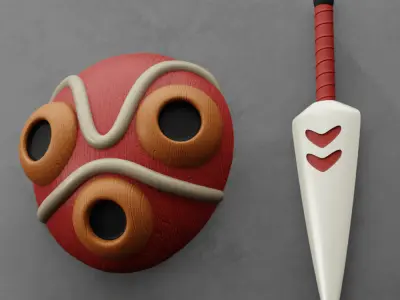 Monoke Hime Princess Mask Dagger Set Wall 3D print model