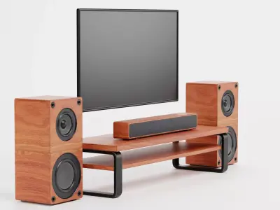 TV Unit with Flat Screen and Sound System V1 - Home Cinema Low-poly 3D model