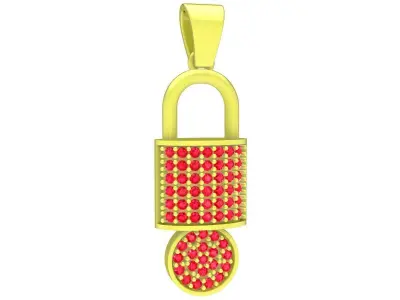 Luxury Pave Lock Pendant with Square and Round Stones  3947 3D print model