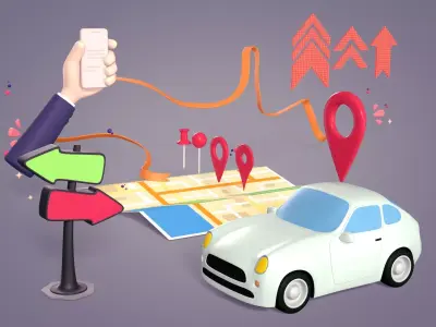 Cartoon Scene - Car Icon Map Hand Smartphone Direction Cursor AD Low-poly 3D model