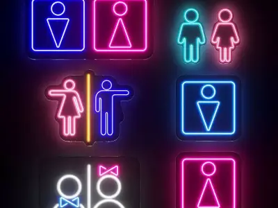 Restroom Toilet WC Neon Signs 3D model
