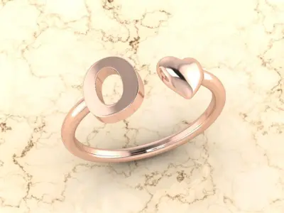 Alphabet Jewelry with Heart Ring O 3D print model