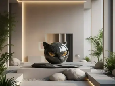 Marble Cat Head Glossy Sculpture Felline 3D Low-poly 3D model