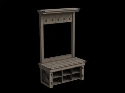 5 Hooks Entryway Storage Bench 3D model