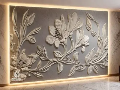modern rose panel wall decor set relief stl mural CNC 307 3D model