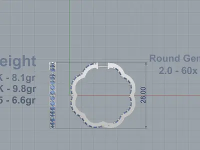 Hoop Earrings with 2mm Diamonds 3D print model