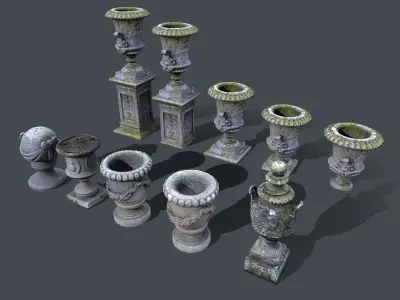 Park Decoration Stone Vases  Low-poly 3D model