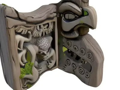 Ancient Tribal Totem Wooden Carving Low-poly 3D model