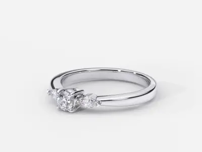 ZDR0215 engagement ring with three stones 3D print model