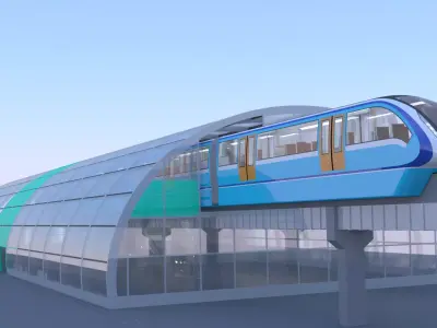 Monorail station with train 2024 IV 3D model