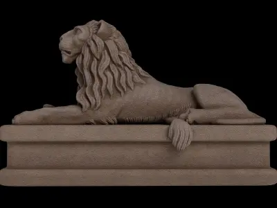 Lion statue granit Low-poly 3D model