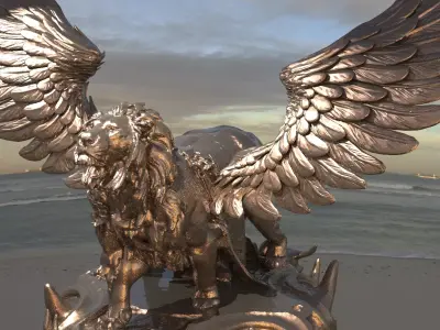 crescent Winged Great lion Sculpture 3D model
