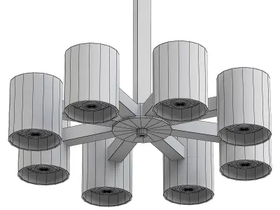 malmo wooden chandelier with six lights 3D model