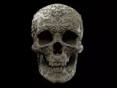 Decorated human skull intended for 3D printing 3D print model