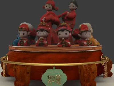 Chinese wedding dolls and monk kids  3D model