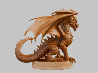Ancient Wooden Dragon Sculpture 3D Model  Low-poly 3D model